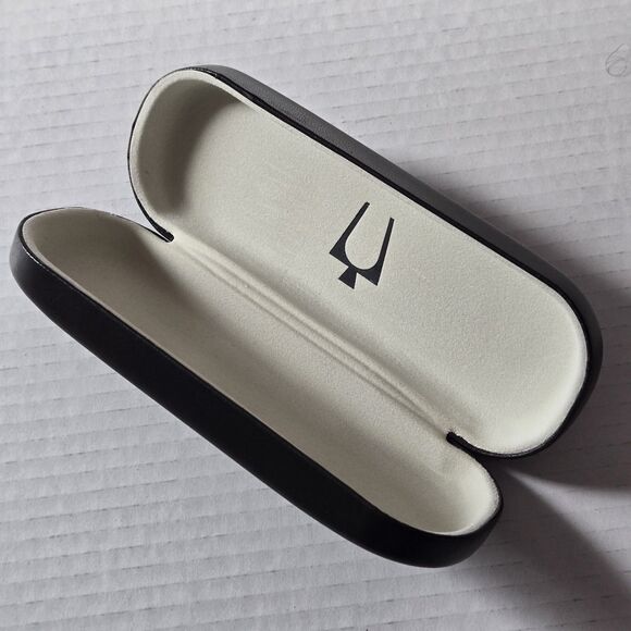 Bulova Eyeglasses Case Hard Shell Clamshell Felt Lined Travel Storage Black 6" - Picture 4 of 7